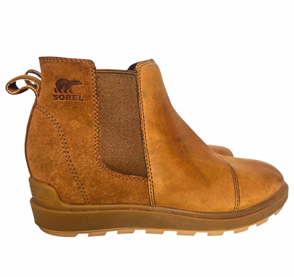 Sorel Evie II Womens Chelsea Ankle Boots Brown Leather Pull On Waterproof 9